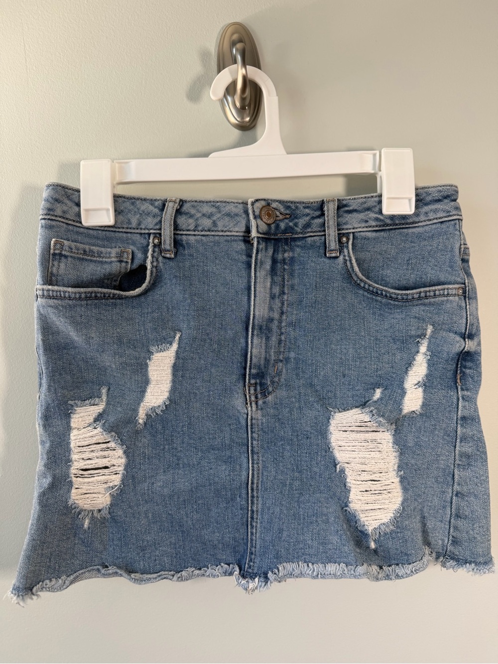 Forever 21 Distressed Light Blue Denim Mini Skirt